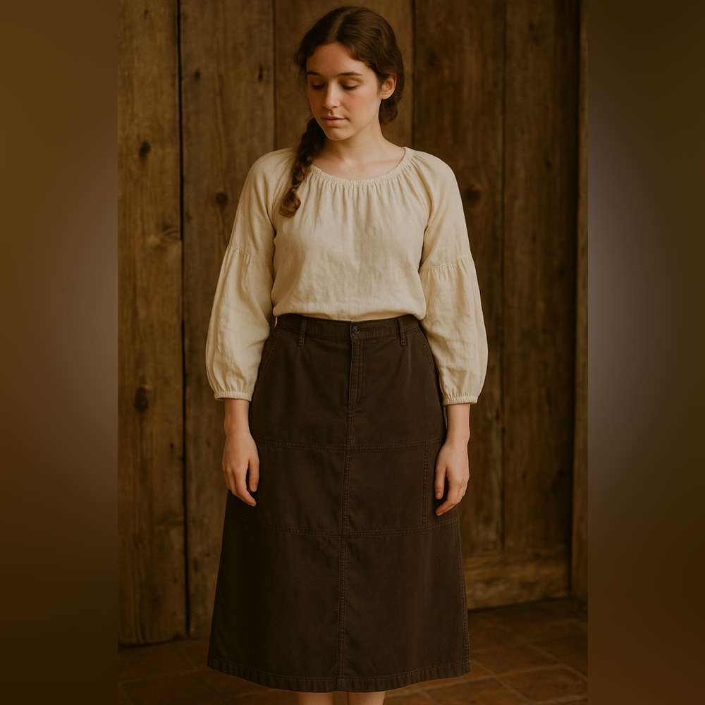 VTG Cotton Ginny Skirt 100% Cotton Church Modest Cottagecore Prairie Brown Sz 15
